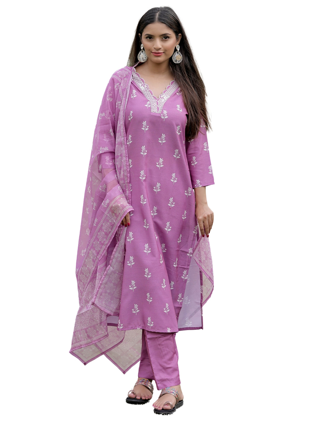 Women's Embroidered Rayon Kurti with Pant & Taby Dupatta Set | D780 ONION