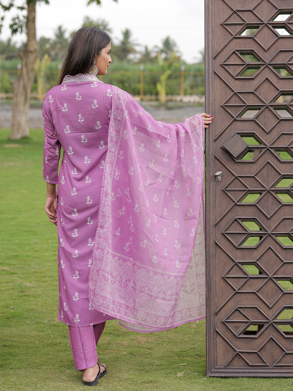Women's Embroidered Rayon Kurti with Pant & Taby Dupatta Set | D780 ONION