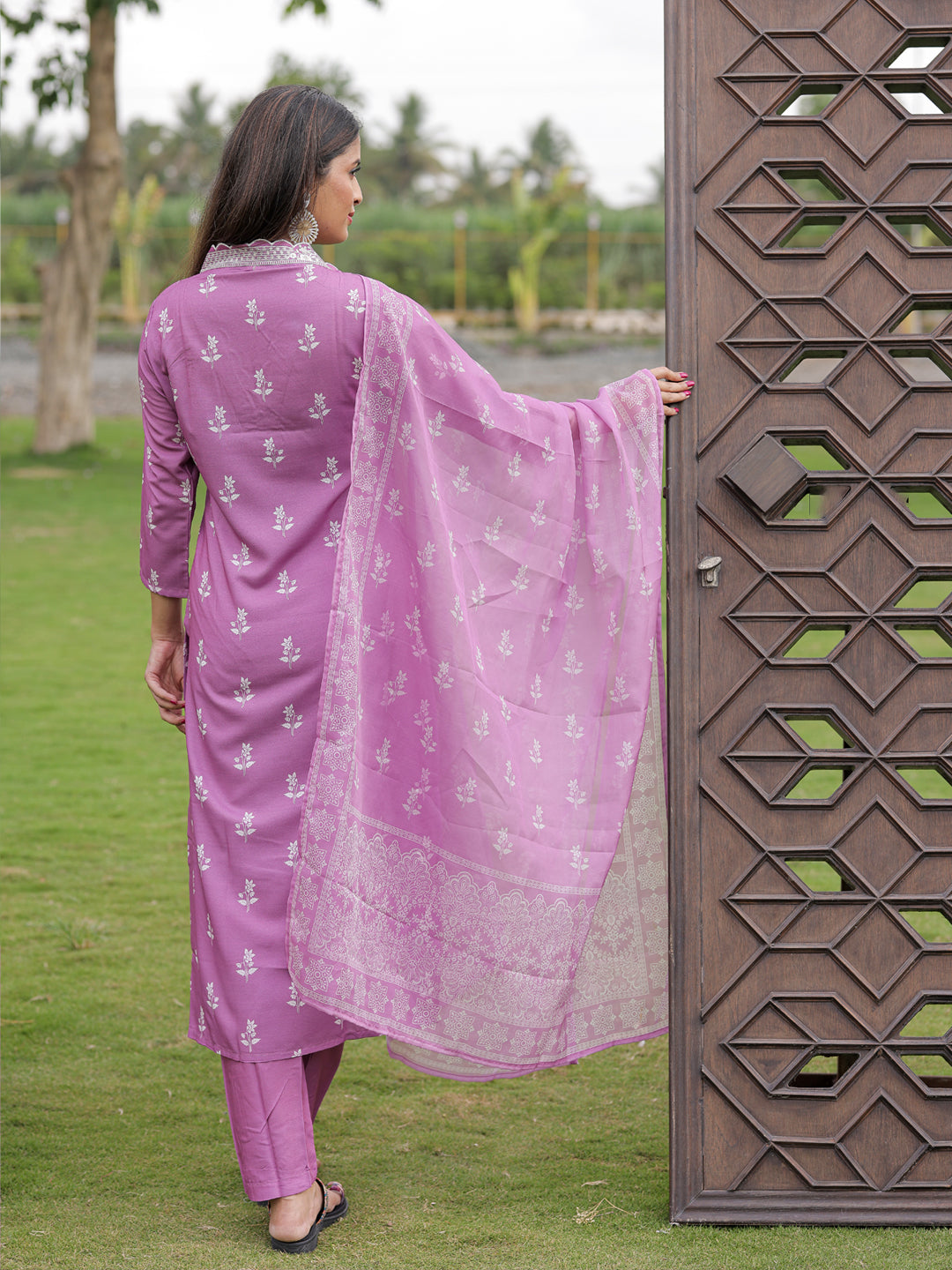 Women's Embroidered Rayon Kurti with Pant & Taby Dupatta Set | D780 ONION