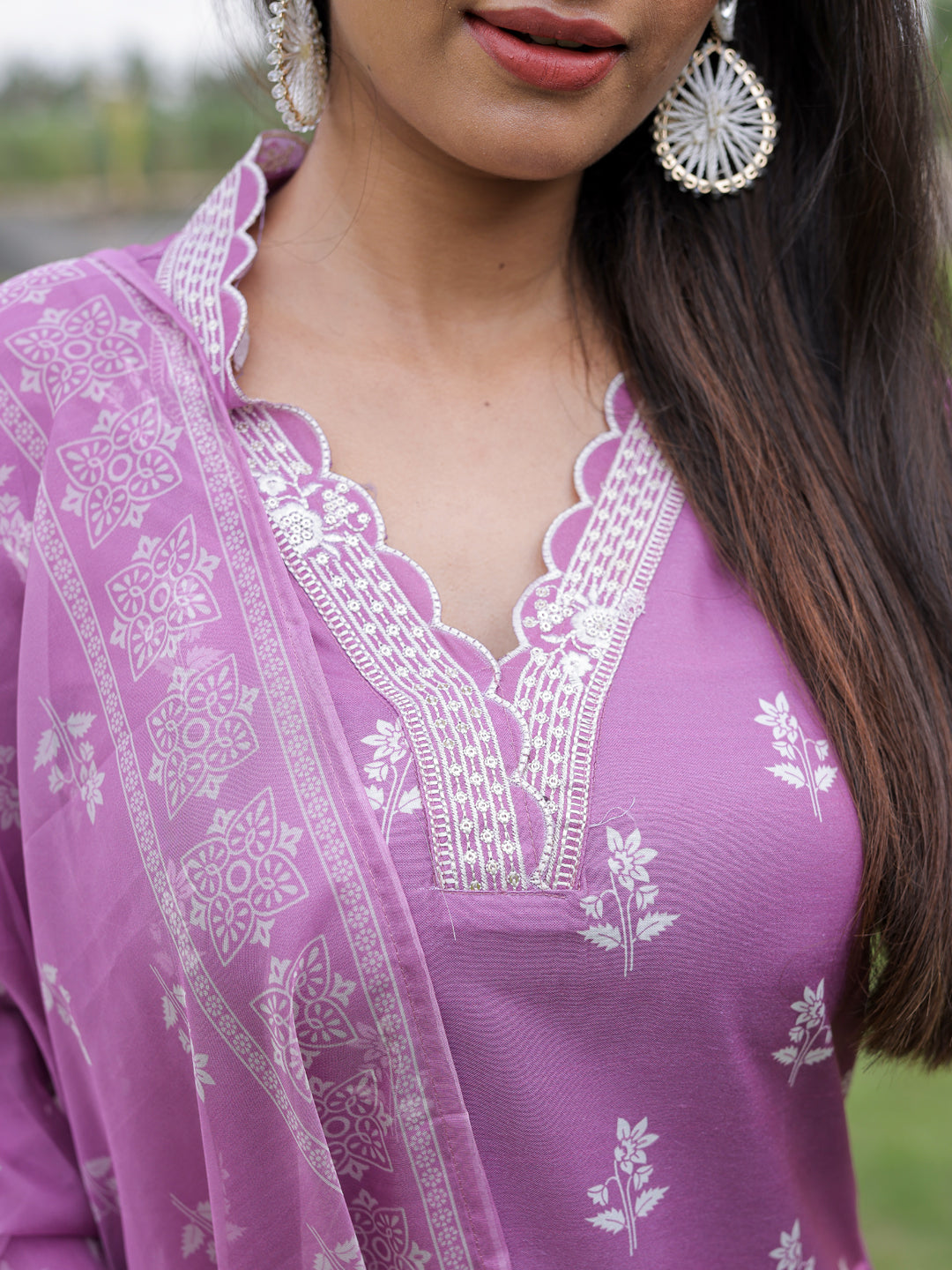 Women's Embroidered Rayon Kurti with Pant & Taby Dupatta Set | D780 ONION