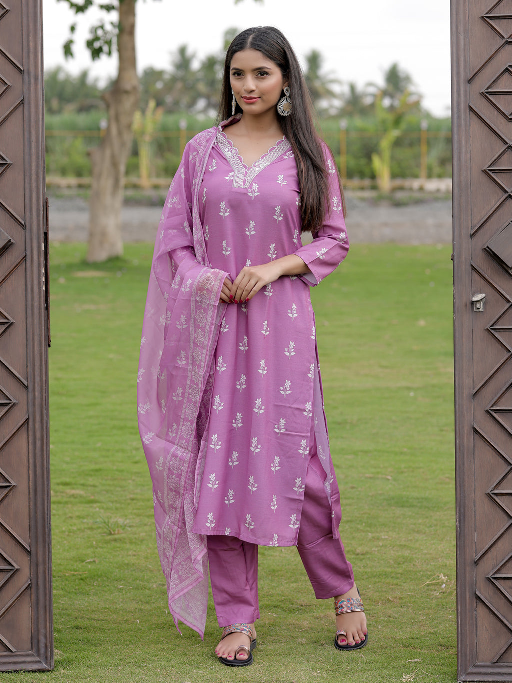 Women's Embroidered Rayon Kurti with Pant & Taby Dupatta Set | D780 ONION