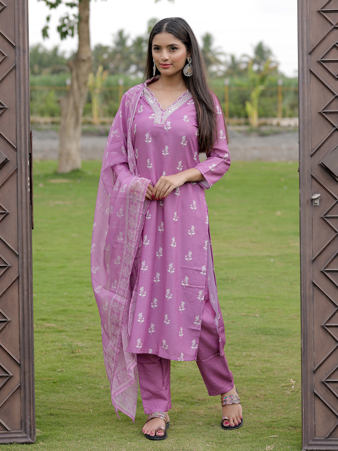 Women's Embroidered Rayon Kurti with Pant & Taby Dupatta Set | D780 ONION