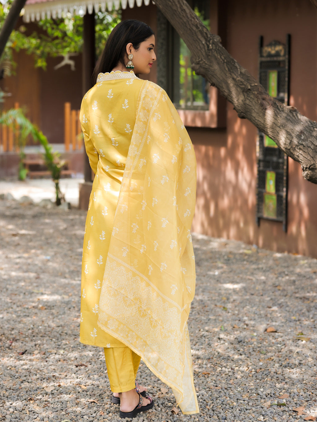 Women's Embroidered Rayon Kurti with Pant & Taby Dupatta Set | D780 YELLOW