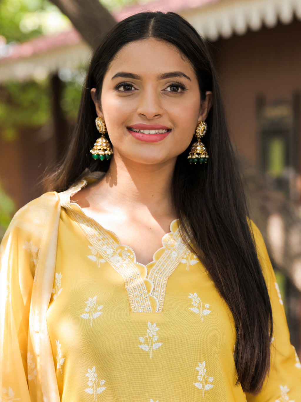 Women's Embroidered Rayon Kurti with Pant & Taby Dupatta Set | D780 YELLOW