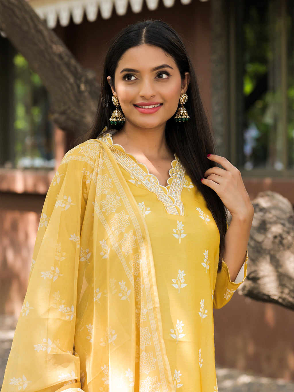 Women's Embroidered Rayon Kurti with Pant & Taby Dupatta Set | D780 YELLOW