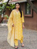 Women's Embroidered Rayon Kurti with Pant & Taby Dupatta Set | D780 YELLOW