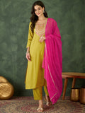 Women's Embroidered Rayon Kurta Set with Pant & Georgette Dupatta | Design D782