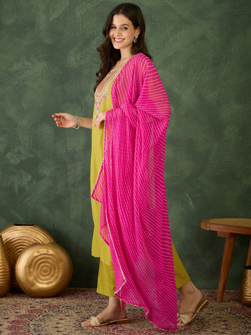 Women's Embroidered Rayon Kurta Set with Pant & Georgette Dupatta | Design D782