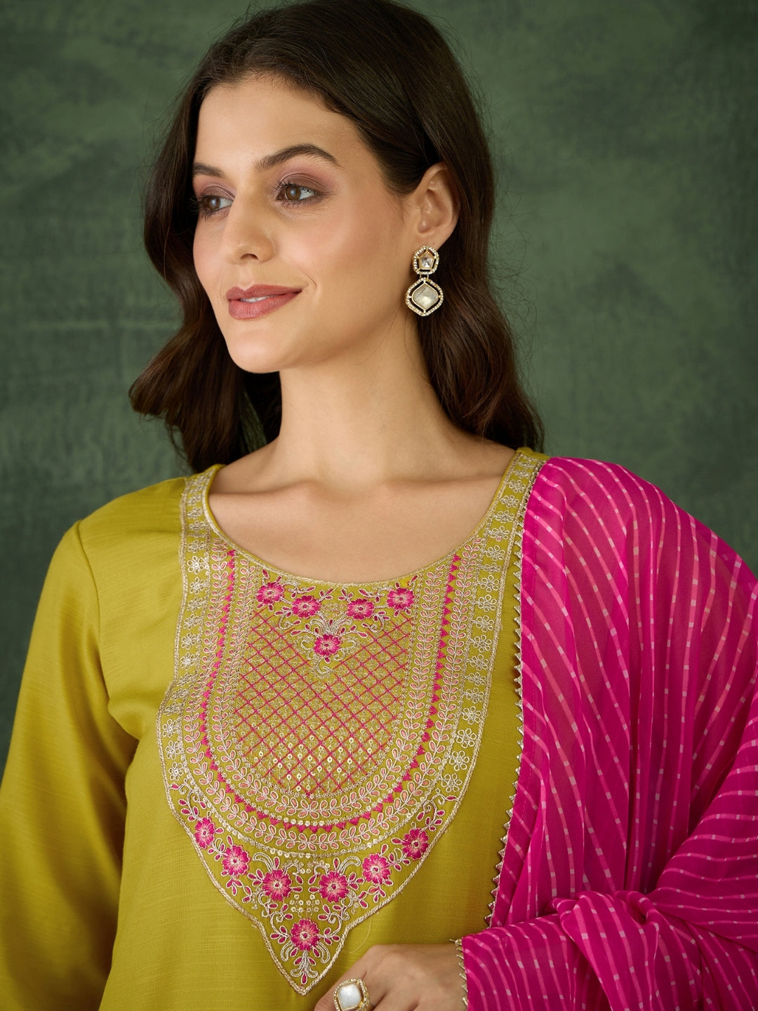 Women's Embroidered Rayon Kurta Set with Pant & Georgette Dupatta | Design D782