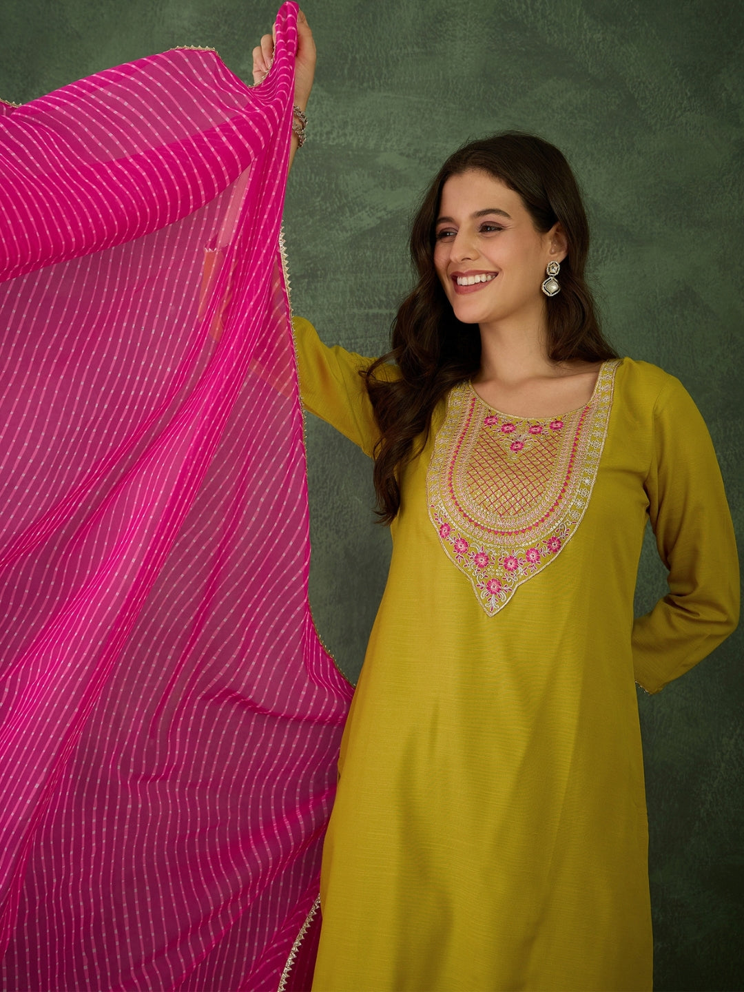Women's Embroidered Rayon Kurta Set with Pant & Georgette Dupatta | Design D782