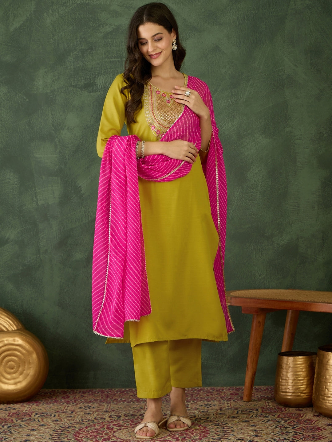 Women's Embroidered Rayon Kurta Set with Pant & Georgette Dupatta | Design D782