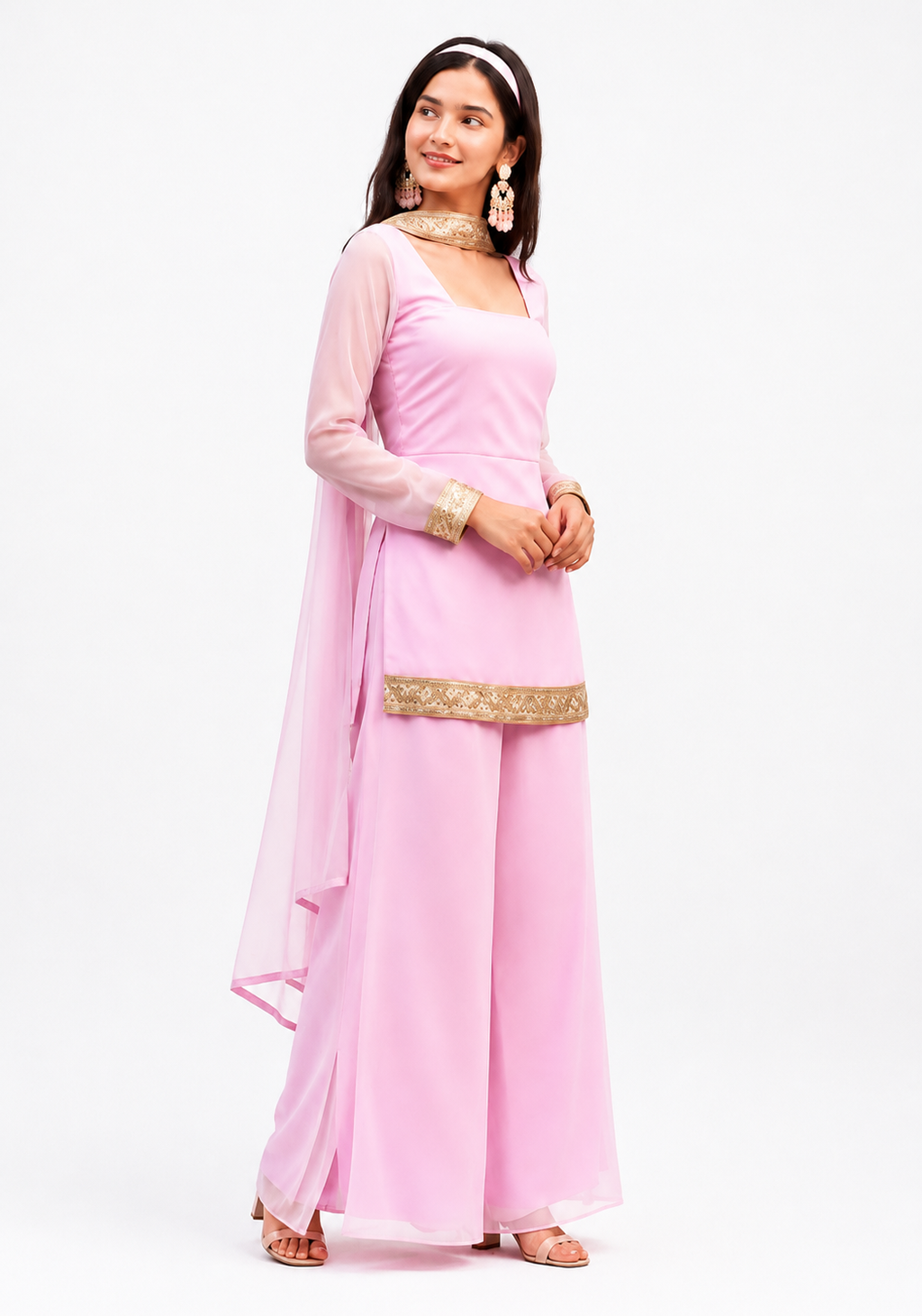 Women's Pink Party Wear Ethnic Kurta Set