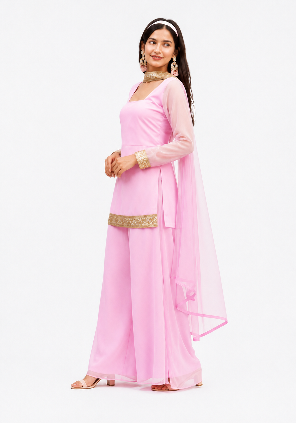 Women's Pink Party Wear Ethnic Kurta Set