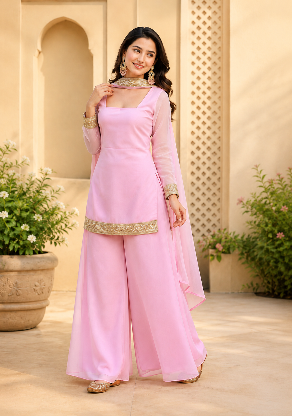 Women's Pink Party Wear Ethnic Kurta Set