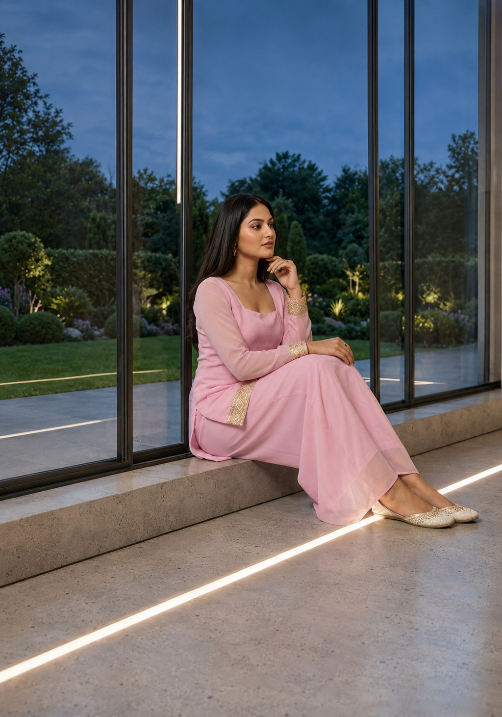 Women's Pink Party Wear Ethnic Kurta Set