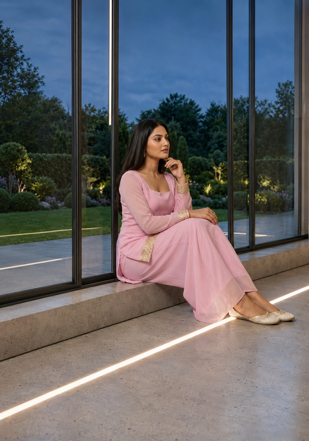 Women's Pink Party Wear Ethnic Kurta Set