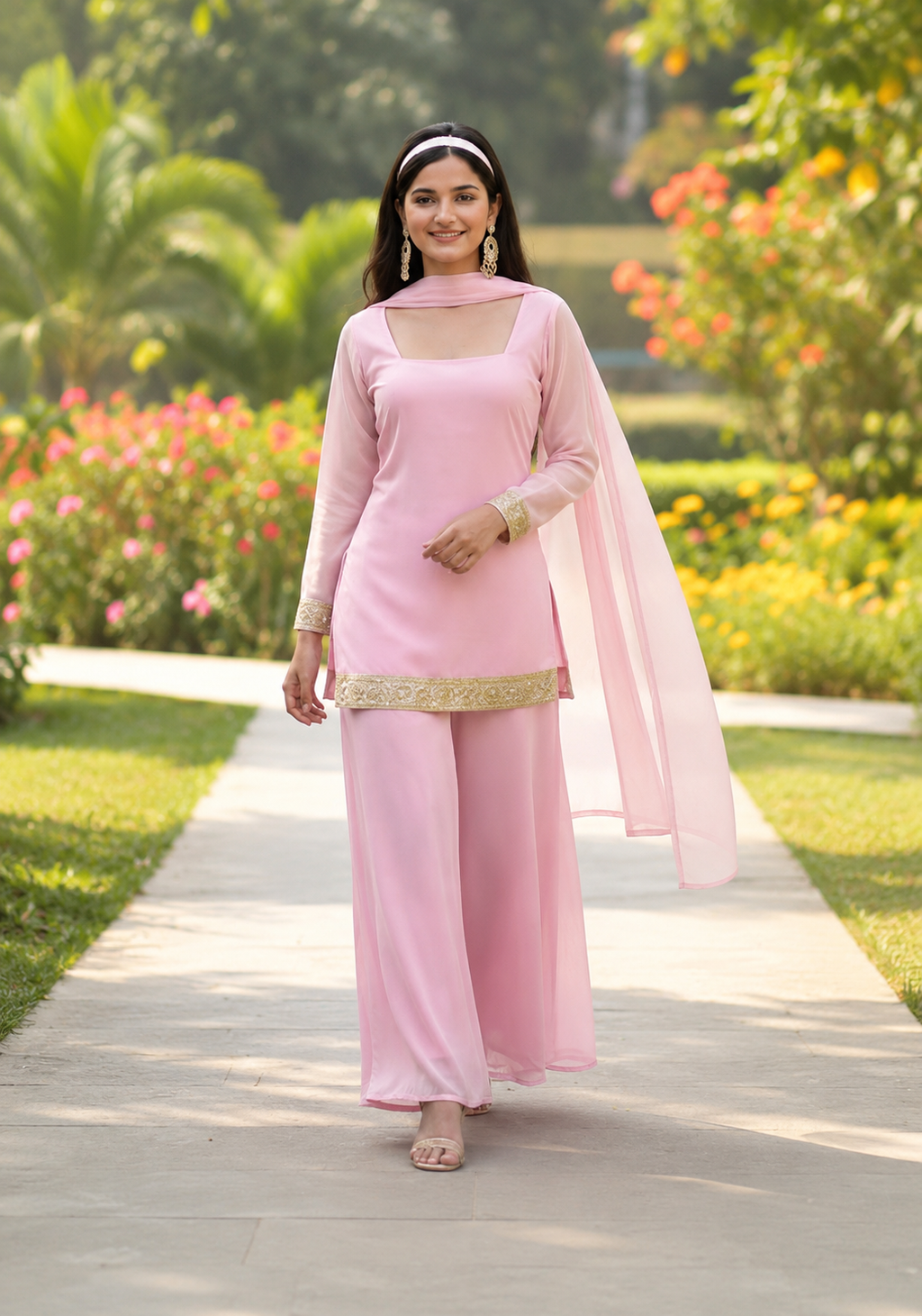 Women's Pink Party Wear Ethnic Kurta Set