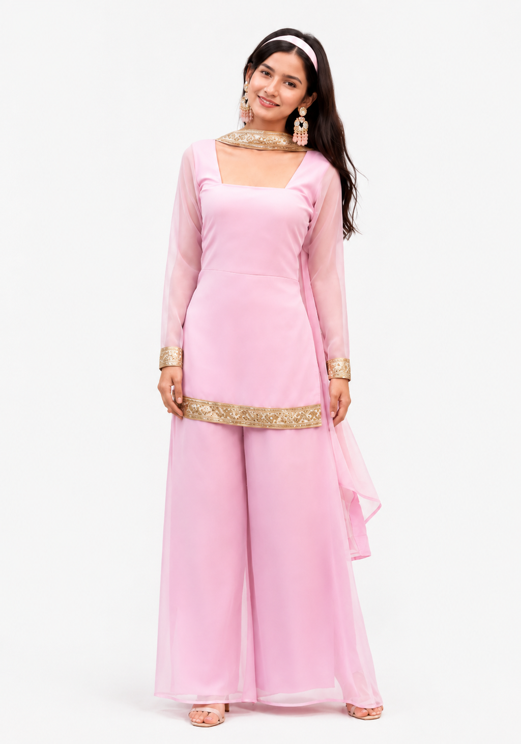 Women's Pink Party Wear Ethnic Kurta Set
