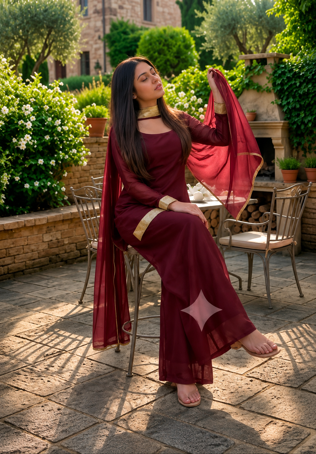 Women's Maroon Party Wear Ethnic Kurta Set