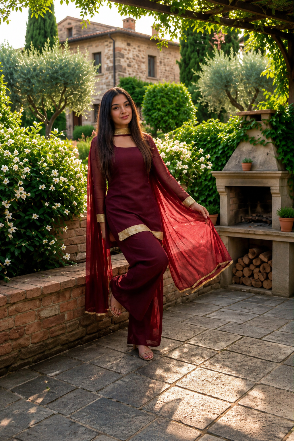 Women's Maroon Party Wear Ethnic Kurta Set
