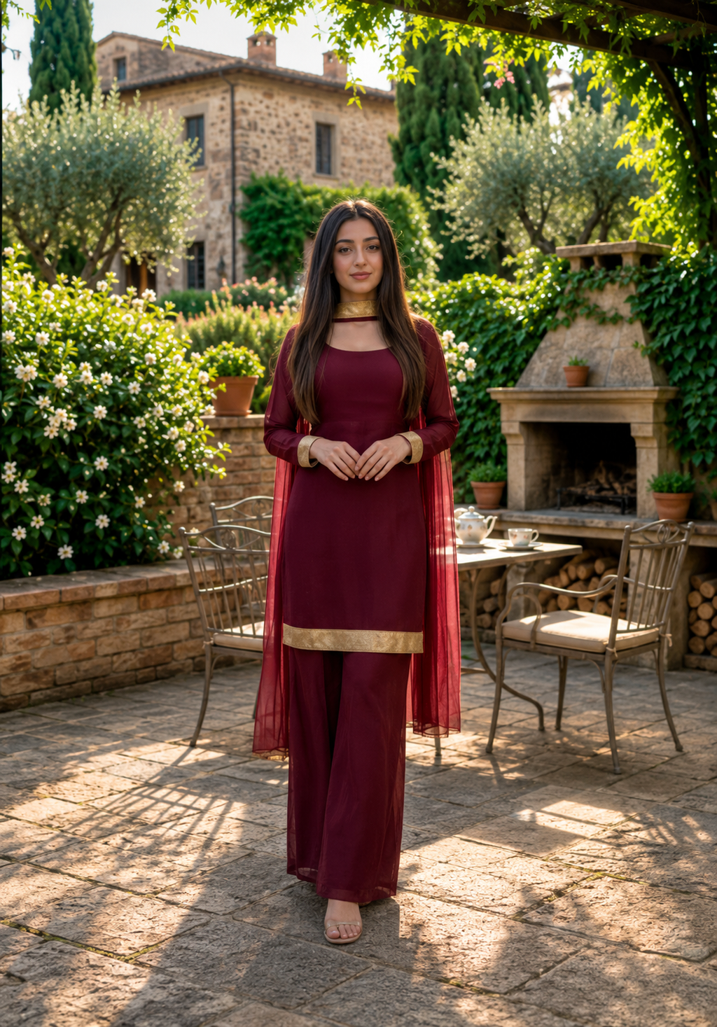 Women's Maroon Party Wear Ethnic Kurta Set