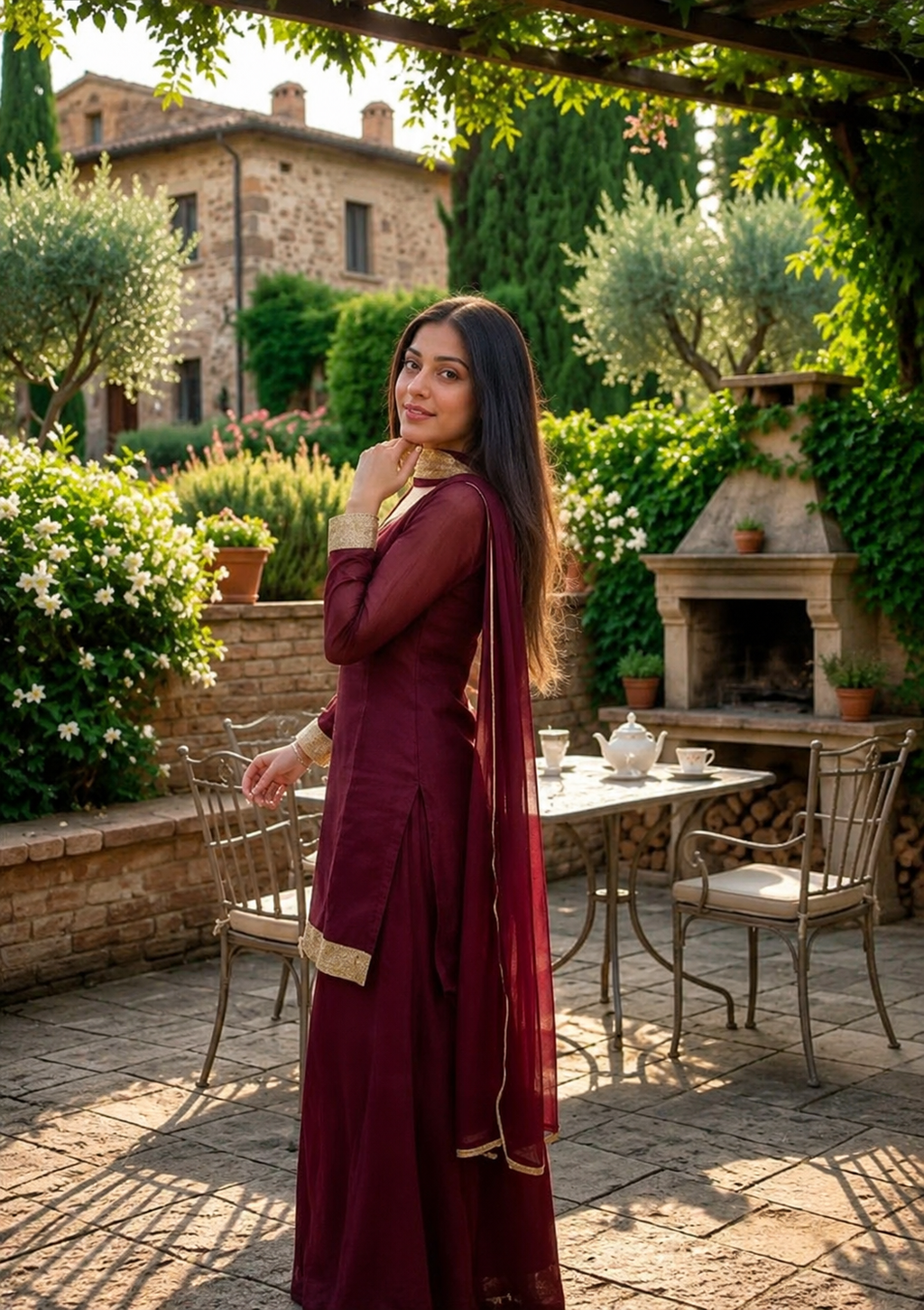 Women's Maroon Party Wear Ethnic Kurta Set