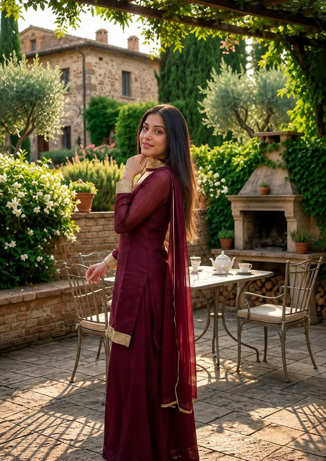Women's Maroon Party Wear Ethnic Kurta Set