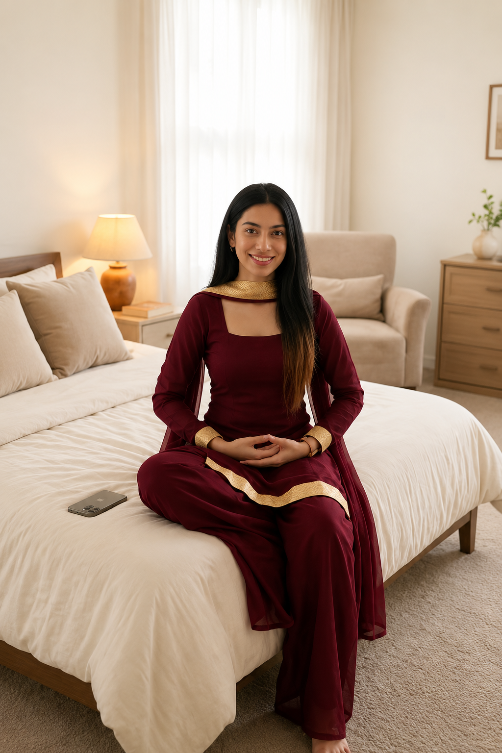 Women's Maroon Party Wear Ethnic Kurta Set