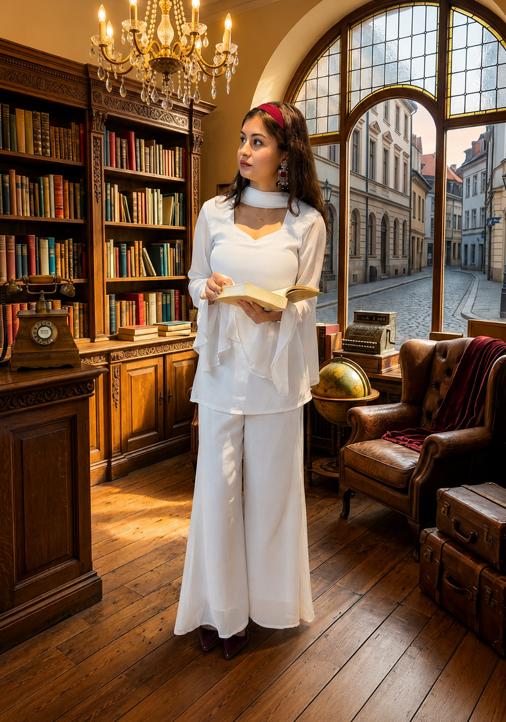 Women's Ethnic V neck Co-Ord Set with Palazzo and Dupatta