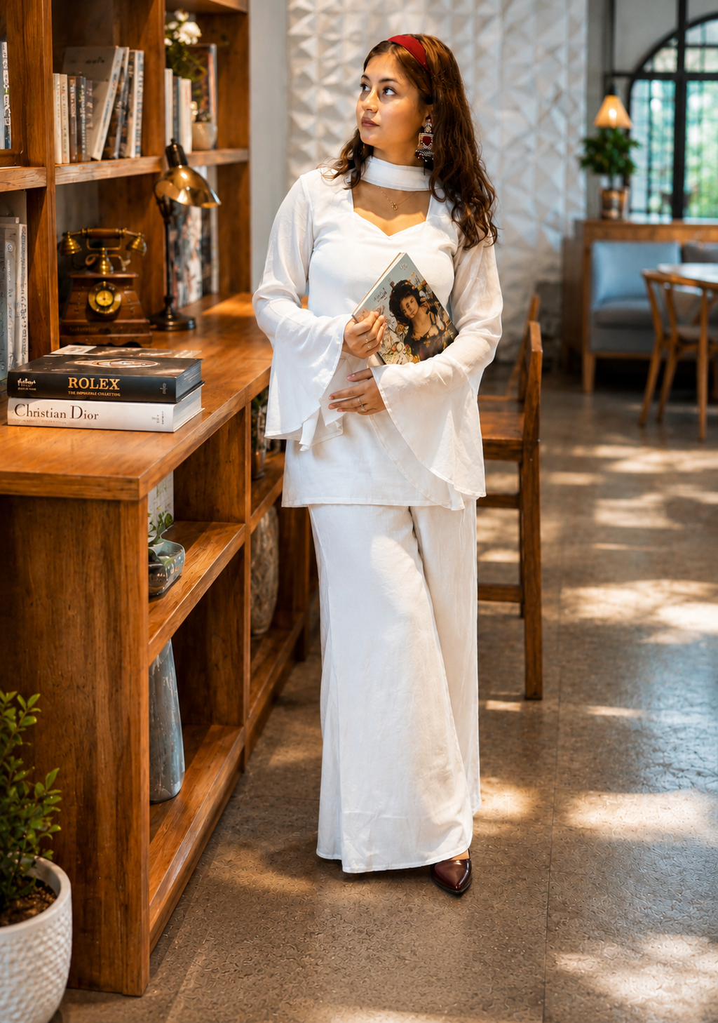 Women's Ethnic V neck Co-Ord Set with Palazzo and Dupatta
