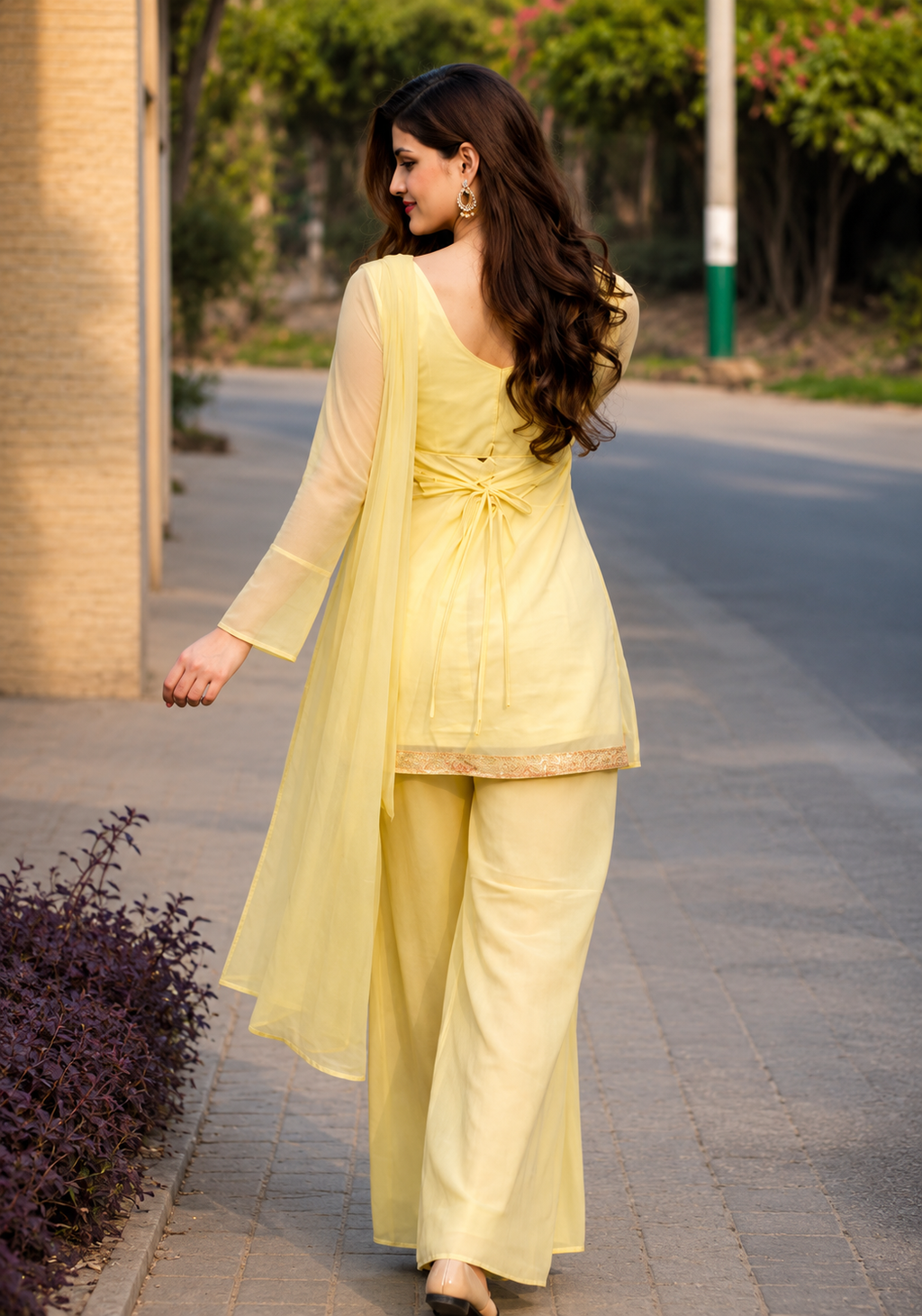 Women's Ethnic V neck Co-Ord Set with Palazzo and Dupatta