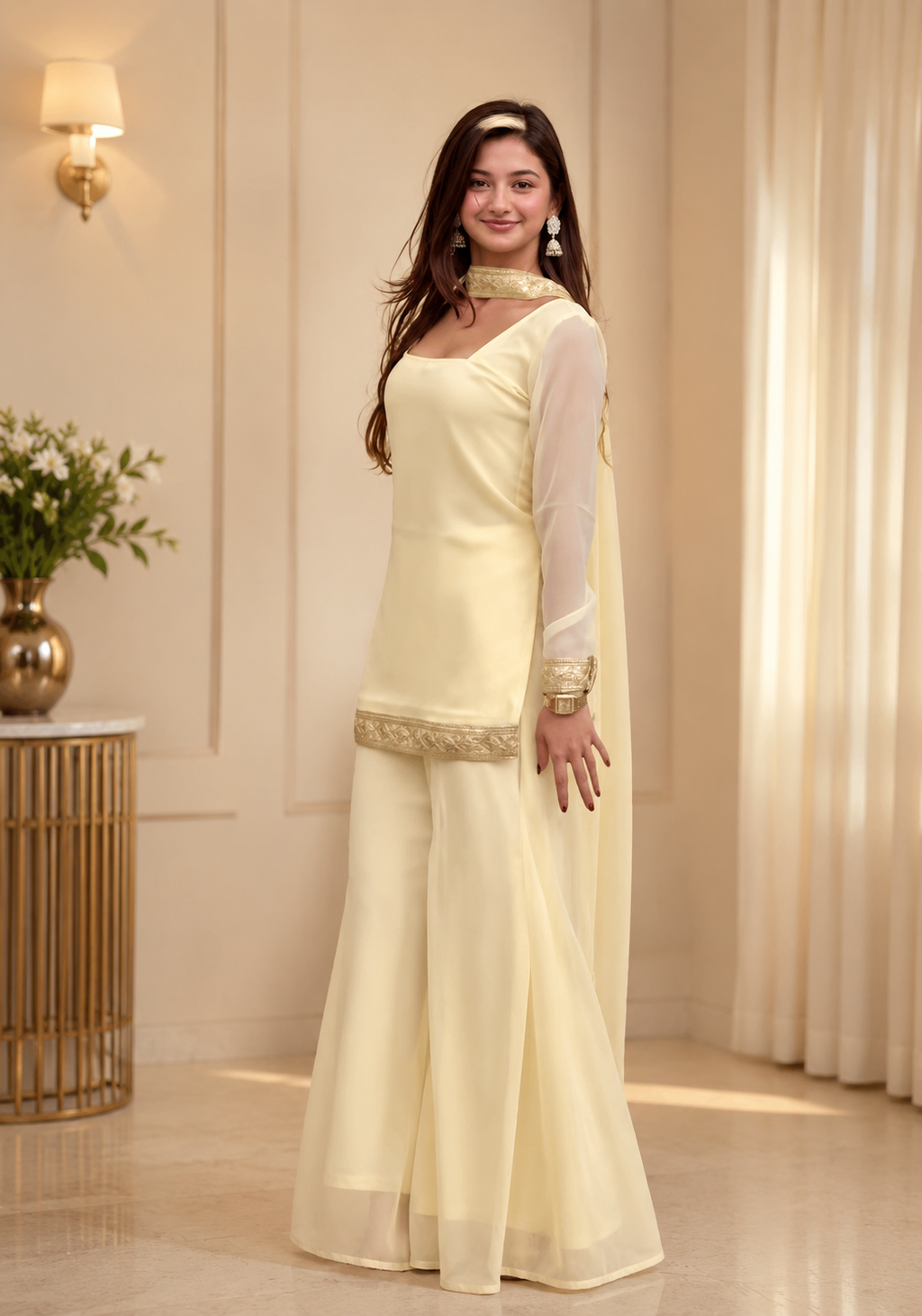 Women's Yellow Festive Kurta Palazzo Dupatta Set