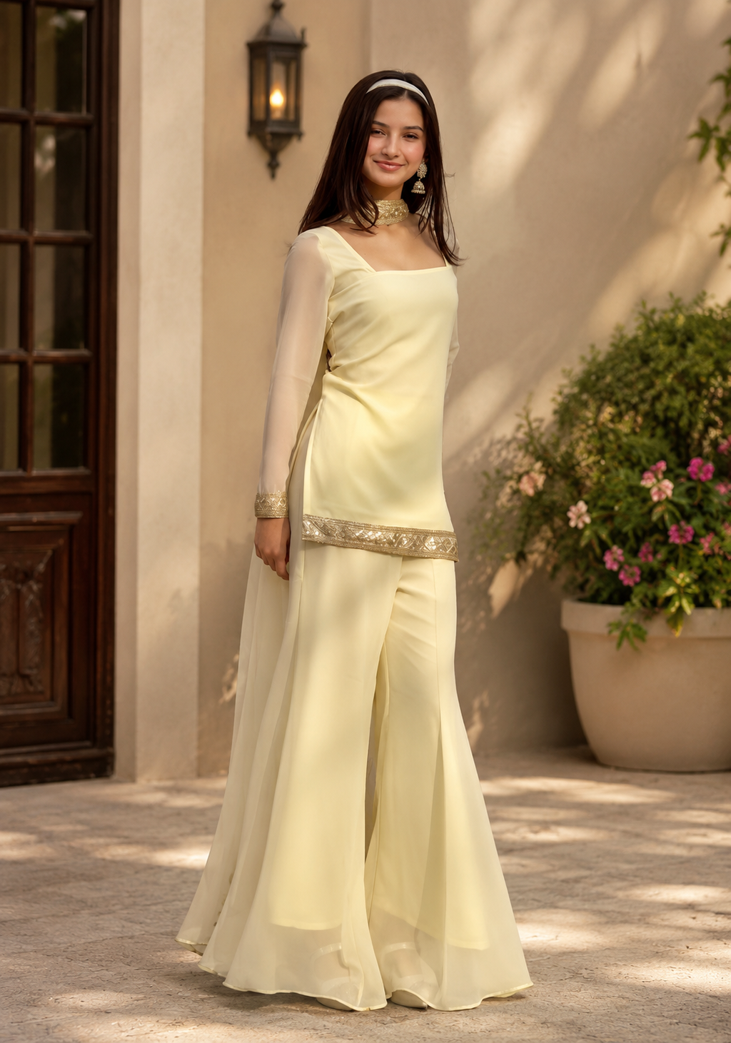 Women's Yellow Festive Kurta Palazzo Dupatta Set