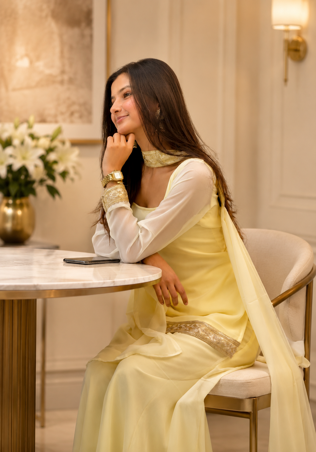 Women's Yellow Festive Kurta Palazzo Dupatta Set