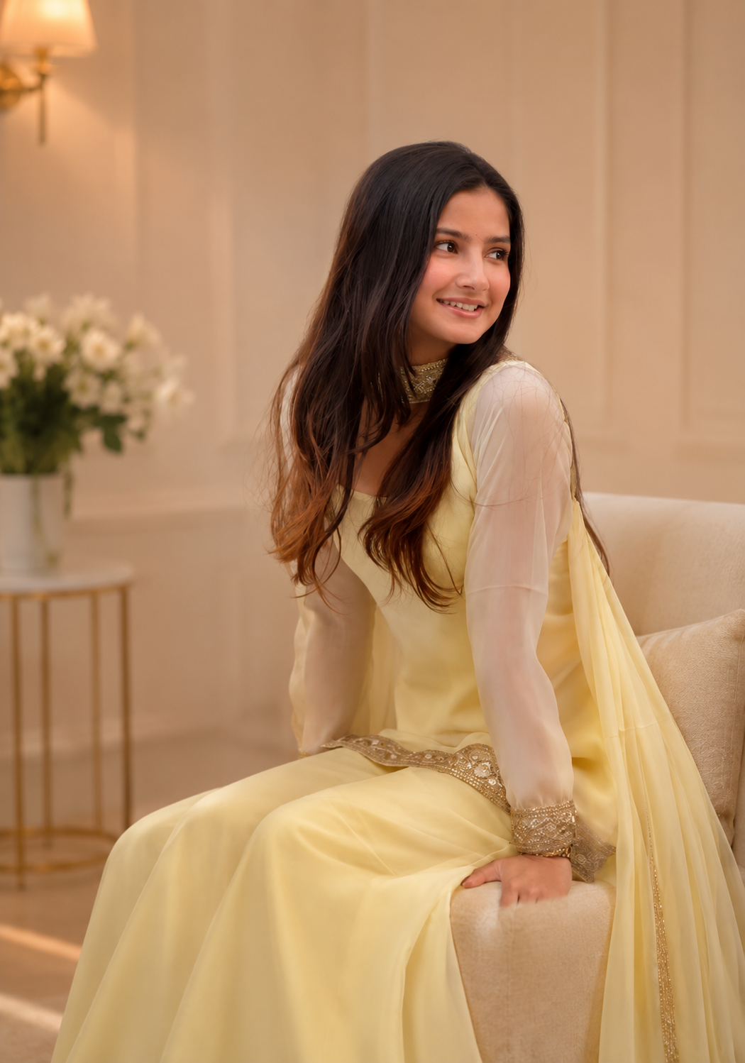 Women's Yellow Festive Kurta Palazzo Dupatta Set